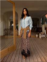 Never Fully Dressed Animal Print Lace Detail Maxi Slip Skirt Brown Mix