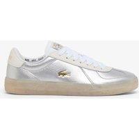 Lacoste Baseshot Pro Leather Metallic Trainers Silver Mix
