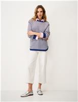 Crew Clothing Pure Cotton Textured Striped Jumper Blue Mix