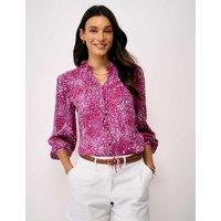 Crew Clothing Ditsy Floral Tie Neck Button Through Blouse Pink Mix