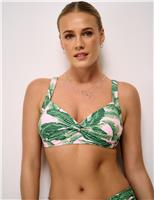 Palm Tree Padded Twist Front Plunge Bikini Top