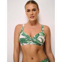 Crew Clothing Palm Tree Padded Twist Front Plunge Bikini Top Pink Mix