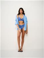 Crew Clothing Checked Plunge Bikini Top Blue Mix