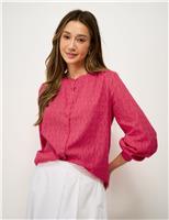 Crew Clothing Pure Cotton Printed Blouse Hot Pink