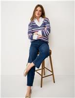 Crew Clothing Pure Cotton Textured Striped V-Neck Jumper Multi