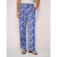Crew Clothing Linen Rich Wide Leg Trousers Blue