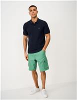 Crew Clothing Pure Cotton Herringbone Knitted Polo Shirt Dark Navy