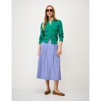 Crew Clothing Pure Cotton Striped Midi A-Line Skirt Blue Mix