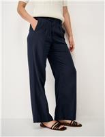 Crew Clothing Linen Rich Wide Leg Trousers Navy