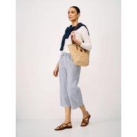Crew Clothing Striped Seersucker Wide Leg Cropped Trousers Blue Mix