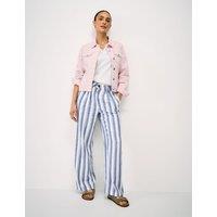Crew Clothing Linen Rich Striped Wide Leg Trousers Navy Mix