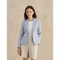 HOBBS Cotton Rich Striped Single Breasted Jacket Blue Mix