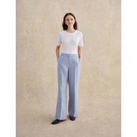 HOBBS Pure Linen Wide Leg Trousers Blue