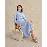HOBBS Cotton Rich Striped Midi Shirt Dress Blue Mix