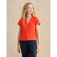 HOBBS Pure Linen V-Neck Button Through Top Red