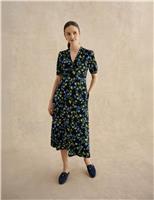 HOBBS Floral V-Neck Midi Tea Dress Navy Mix
