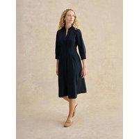 HOBBS Cotton Rich V-Neck Midi Waisted Dress Navy