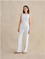 HOBBS Pure Linen Wide Leg Trousers White