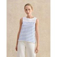 HOBBS Pure Cotton Striped Button Detail Top Blue Mix
