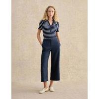 HOBBS Pure Linen Wide Leg Cropped Trousers Navy