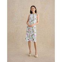 HOBBS Cotton Rich Floral Knee Length Shift Dress Blue Mix