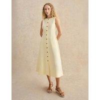 HOBBS Pure Linen Button Through Midi Waisted Dress Yellow
