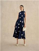 Polka Dot Tie Neck Midi Skater Dress