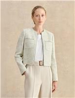 HOBBS Cotton Rich Textured Cropped Jacket Green