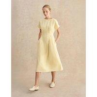 HOBBS Linen Rich Belted Midi Waisted Dress Yellow