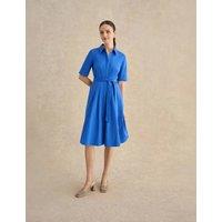HOBBS Cotton Rich Knee Length Skater Dress Light Blue