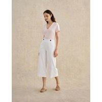 HOBBS Cotton Blend Wide Leg Cropped Trousers White