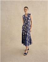 HOBBS Floral Embroidered V Neck Midi Skater Dress Navy Mix