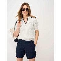 Crew Clothing Pure Cotton Cable Collared Knitted Top White