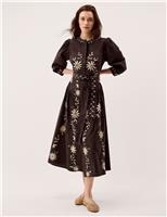 Pure Cotton Embroidered Maxi Shirt Dress