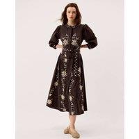 Monsoon Pure Cotton Embroidered Maxi Shirt Dress Chocolate
