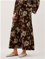 Monsoon Linen Rich Floral Straight Leg Cropped Trousers Chocolate