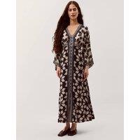 Monsoon Printed V-Neck Midi Kaftan Dress Navy Mix