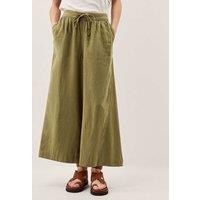 Monsoon Linen Rich Wide Leg Cropped Trousers Khaki