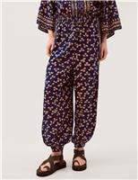 Monsoon Floral Cuffed Wide Leg Trousers Navy Mix