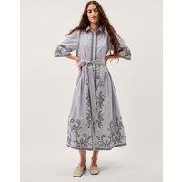 Monsoon Pure Cotton Embroidered Midi Shirt Dress Navy Mix
