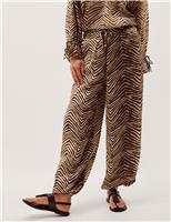 Monsoon Animal Print Straight Leg Trousers Khaki Mix