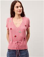 Monsoon Embroidered Floral V-Neck Jumper Pink Mix