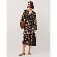 Monsoon Floral V-Neck Midi Dress Black Mix