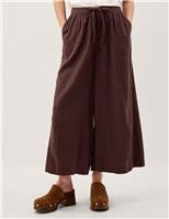 Monsoon Linen Rich Wide Leg Cropped Trousers Chocolate