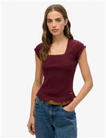 Pure Cotton Ribbed Square Neck T-Shirt