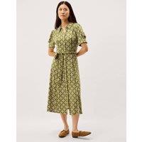 Monsoon Jersey Geometric Belted Midi Shirt Dress Green Mix