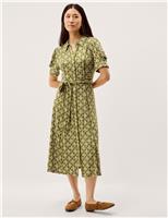 Jersey Geometric Belted Midi Shirt Dress
