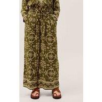 Monsoon Printed Drawstring Wide Leg Trousers Green Mix