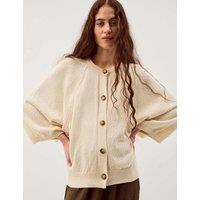 Monsoon Cotton Rich Textured Crew Neck Cardigan Ivory