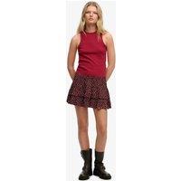 Superdry & Co Floral Shirred Ruffle Mini Tiered Skirt Red
